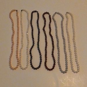 Set of 6 fresh water pearl necklaces. Multiple colors.